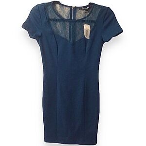 FOREVER 21 Peacock Blue Scoop Neck Lace Top Body-con Dress
